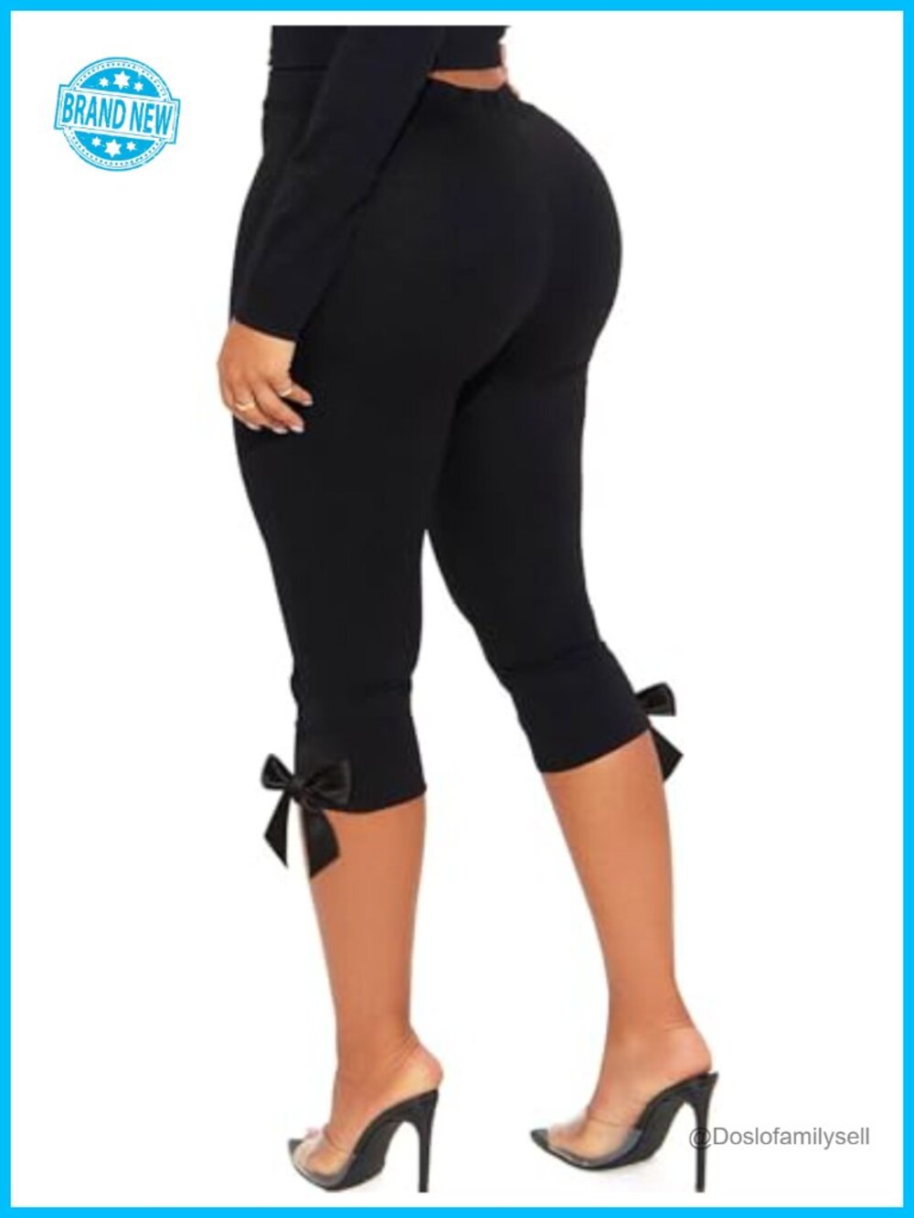 High Waisted Capri Leggings with Bow Tie, Cropped Pull On Summer Pants